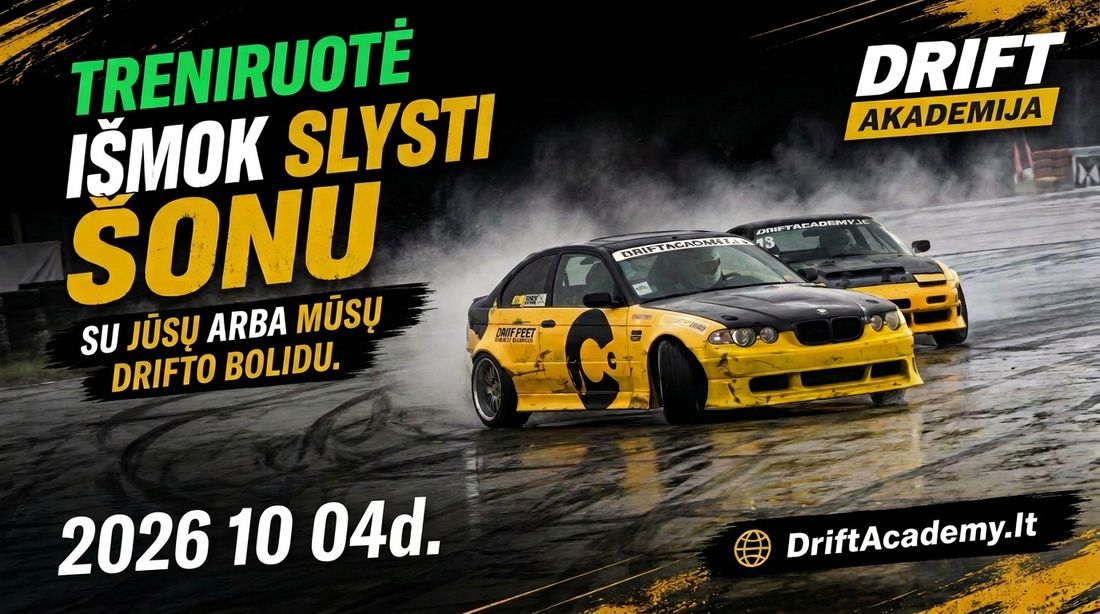 Drift Academy LT – drifto treniruotė spalio 4 d., Vilniaus r., su jūsų arba mūsų drifto bolidu
